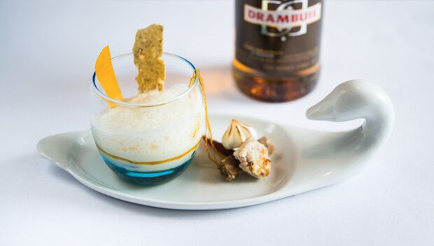 Turkish Delightful Peach and Vanilla Trifle with Drambuie Anglaise
